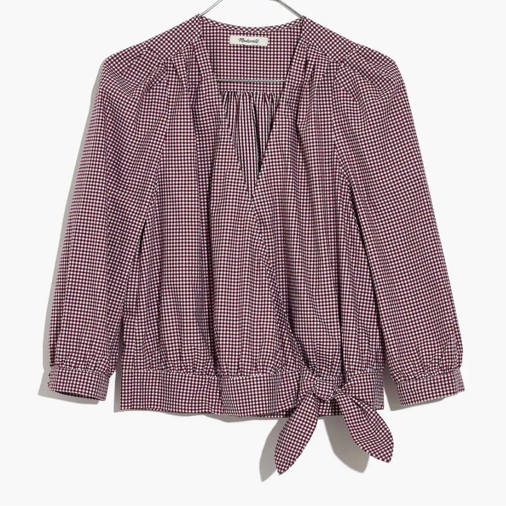 Madewell Purple/white Blouse/ Ties on Front Mandarin Collar. Size XS. Good cond